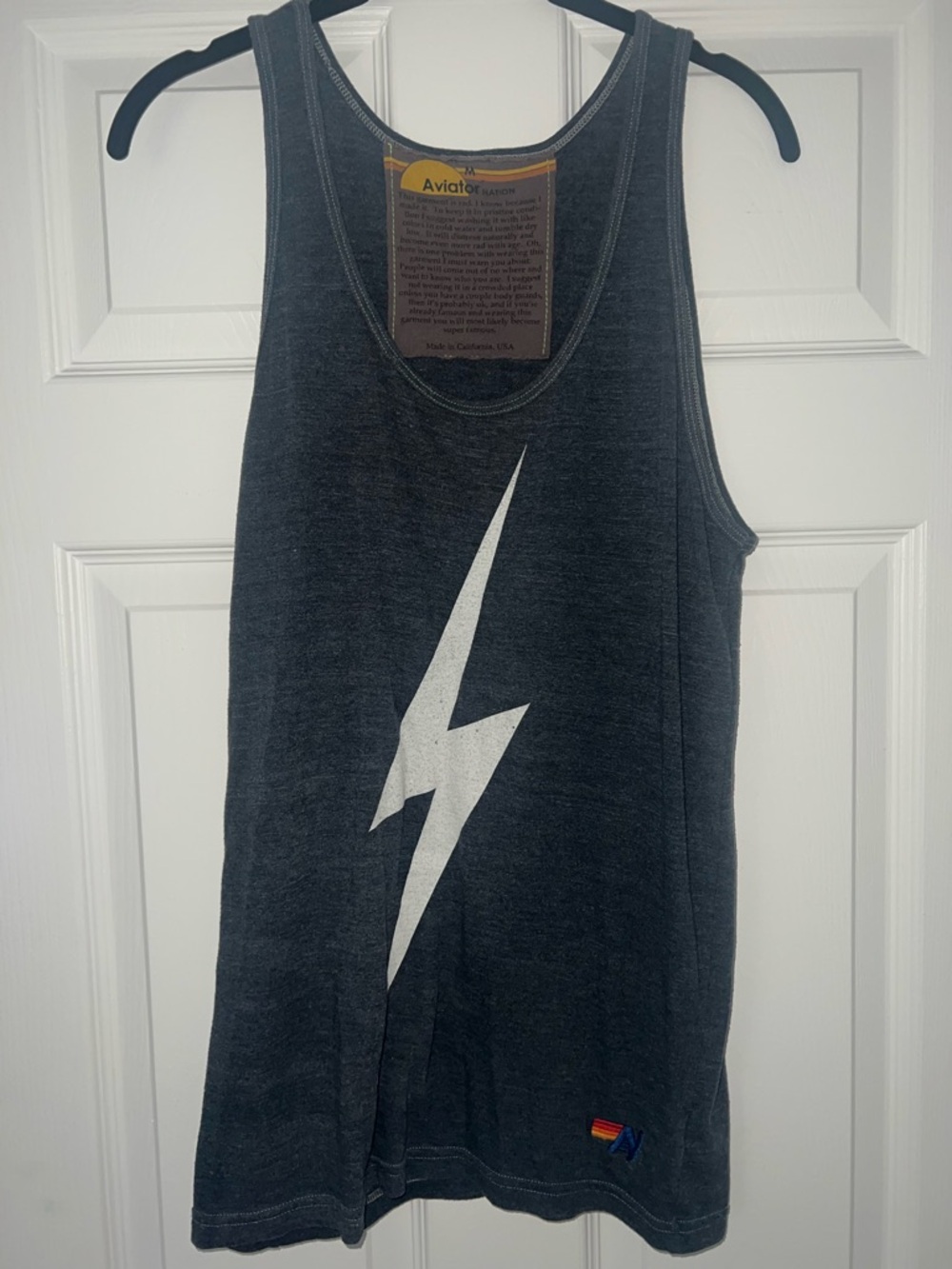 Aviator Nation Flash Lightning Bolt Tank Top Charcoal Gray Size M